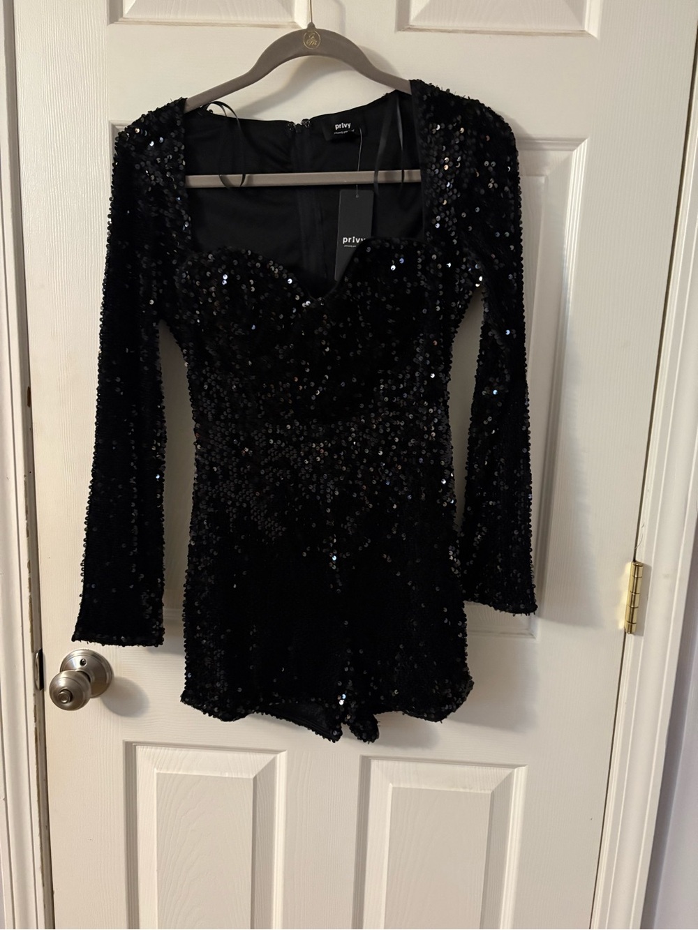 privy Black Sequin Long-Sleeve Romper